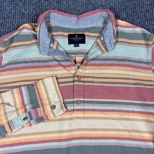 American Eagle Outfitters Shirt Men's L Striped Long Sleeve Button Up Henely
